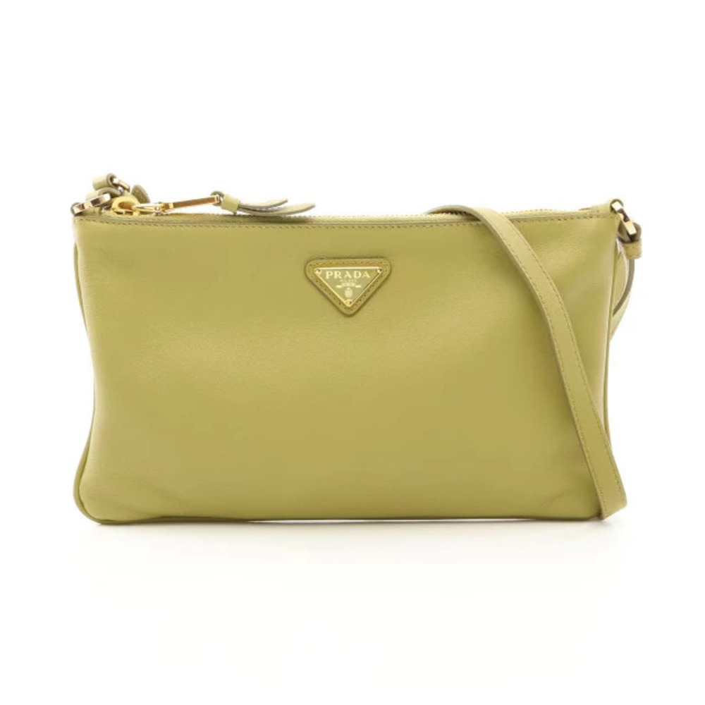 Prada SOFT GRAIN Shoulder Bag Leather Green